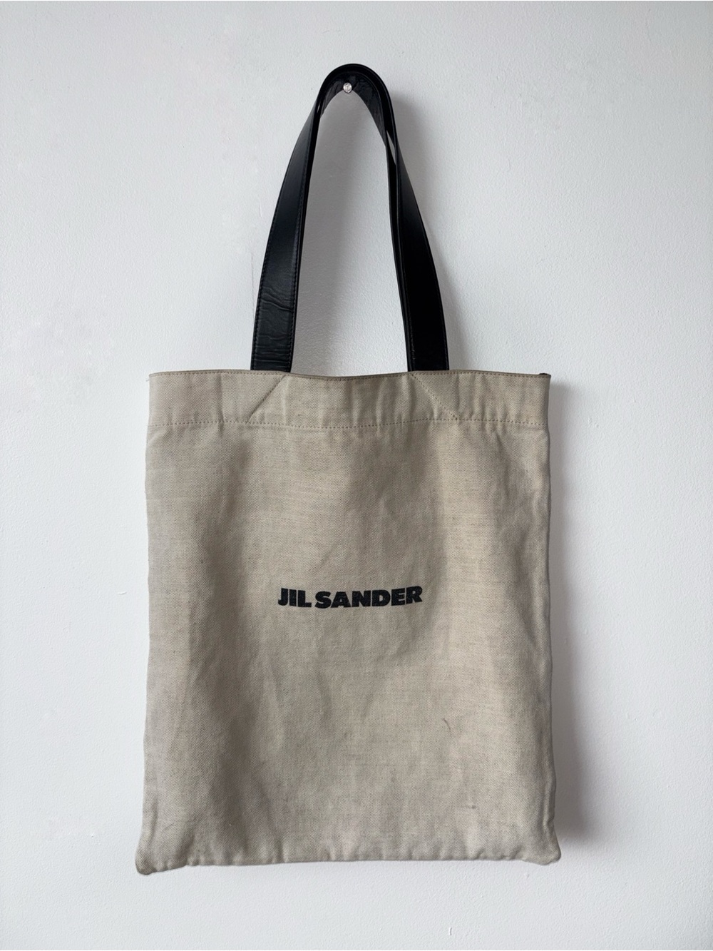 Jil Sander Beige Canvas Messenger Tote with Black Leather Straps
